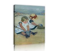 YUNART Bambini che giocano sulla spiaggia di Mary Cassatt Pittura a olio Riproduzione Opere d'arte moderna Quadro su tela per la camera dei bambini Regalo di compleanno 45x60cm Innerframe