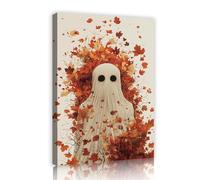 YUNART Stampe d'arte della parete di Halloween Decorazione della parete d'epoca Cute Ghost in autunno Maple Leaves Poster per la galleria Home Wall Living Room Decor 50x75cm Innerframe