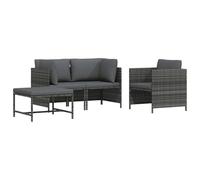 YunCangg 4-TLG. Divano da giardino con cuscini, grigio polyrattan resistente alle intemperie, set salotto modulare per terrazza, balcone ed esterno
