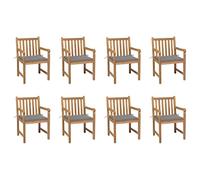 YunCangg 8 sedie da giardino con cuscini grigi, in legno massello di teak, resistenti alle intemperie, impilabili, con braccioli e imbottitura, ideali come sedia da balcone, sedia da terrazza, sedia