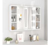YunCangg Armadio a specchio con LED bianco, 76 x 15 x 55 cm, in legno con sei scomparti, interfaccia USB, montaggio a parete, spazio per bagno e camera da letto, visione chiara, pratico ripiano