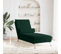 YunCangg Chaise longue massaggiante con cuscino cervicale, in velluto verde scuro, 136,5 x 56 x 75 cm, funzione massaggio USB, gambe in metallo cromato, comodo lettino relax per soggiorno e camera