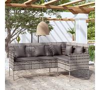 YunCangg Divano a L in polyrattan grigio con cuscino, resistente alle intemperie, set di mobili da giardino per esterni, salvaspazio, con imbottitura, ideale per balcone, terrazza, giardino d'inverno