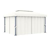 YunCangg Gazebo con tenda, 4 x 3 m, colore bianco crema, in alluminio, con tetto in poliestere resistente ai raggi UV e zanzariere, tenda impermeabile come ombra per giardino, terrazza, balcone