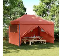 YunCangg Gazebo pieghevole pop-up con 4 pannelli laterali, colore rosso terracotta, tenda da giardino con tessuto Oxford impermeabile, telaio in acciaio, protezione dalla pioggia, protezione solare