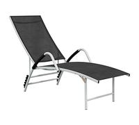 YunCangg Lettino prendisole in textilene e alluminio, nero, regolabile, pieghevole, ergonomico, per giardino, terrazza, piscina, esterno, con schienale alto e facile da alzare