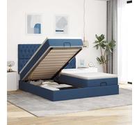 YunCangg Letto ottomano con materassi e testiera, blu, 200 x 200 cm, in tessuto, set da 2 pezzi, con struttura in metallo, vano portaoggetti sotto il letto, materasso a molle insacchettate e