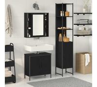 YunCangg Mobile per lavabo da bagno con anta, in legno nero, set da 3 pezzi con specchio e vano portaoggetti, mobiletto da bagno, mensole, comò per bagno moderno