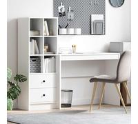 YunCangg Scrivania con cassetti e mensola, scrivania per computer in legno con vano portaoggetti, 145,5 x 40 x 127 cm, set da 2 pezzi, colore bianco, ideale per ufficio, casa, studio, salvaspazio e