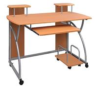 YunCangg Scrivania per computer in legno marrone, 110 x 52 x 88,5 cm, con estraibile per tastiera, ripiano e ruote, scrivania per PC portatile, per ufficio, casa, studio, tavolo da lavoro ergonomico
