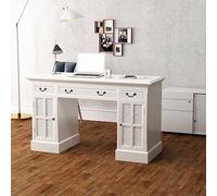 YunCangg Scrivania segretaria bianca 140 x 48 x 80 cm con 3 cassetti e 2 armadi, MDF e legno di pino, salvaspazio, per ufficio, casa, studio, ergonomica, con vano portaoggetti