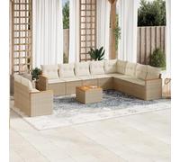 YunCangg Set da 11 divani da giardino con cuscini, in polyrattan, resistente alle intemperie, per terrazza, balcone e giardino d'inverno, con tavolo in legno di acacia e spazio per il relax all'aperto