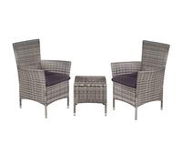 YunCangg Set da 3 pezzi in polyrattan grigio con 2 sedie e tavolino da caffè, set di mobili da giardino resistenti alle intemperie, per terrazza, balcone e giardino d'inverno, in polyrattan