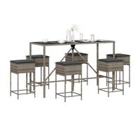 YunCangg Set da bar da giardino con cuscini, in polyrattan, resistente alle intemperie, per terrazza, balcone e veranda, include sgabello da bar, tavolo con piano in vetro, salvaspazio e facile da