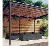 YunCangg Set da giardino da 10 pezzi, grigio con cuscino, in polyrattan, per terrazza, balcone, divano da esterno con tavolo, set modulare per veranda e giardino d'inverno
