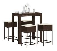 YunCangg Set da giardino da 5 pezzi, in rattan sintetico, con cuscini, resistente alle intemperie, per terrazza, balcone, con tavolo, sgabello da bar, facile da pulire