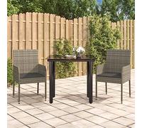 YunCangg Set da pranzo da giardino, 3 pezzi, con cuscini, in polyrattan, resistente alle intemperie, tavolo e sedia, per terrazza, balcone, esterno, per veranda e giardino d'inverno