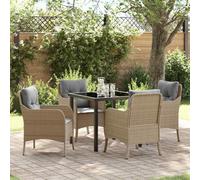 YunCangg Set da pranzo da giardino, 5 pezzi, beige, con cuscino, in polyrattan, per terrazza, balcone, resistente alle intemperie, stabile, tavolo e sedia, ideale per veranda e giardino d'inverno