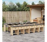 YunCangg Set da pranzo da giardino da 13 pezzi, in polyrattan con intreccio miste, 12 sedie pieghevoli con cuscino, grande tavolo da giardino con piano in vetro temperato