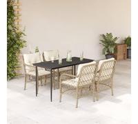 YunCangg Set da pranzo da giardino da 5 pezzi, con rattan sintetico intrecciato e cuscino, resistente alle intemperie, tavolo in vetro e 4 comode poltrone, ideale per terrazza, balcone, veranda, relax