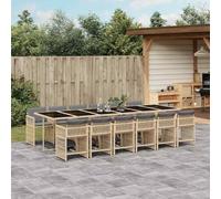 YunCangg Set da pranzo da giardino in polyrattan, 13 pezzi, con sedie pieghevoli e cuscini rimovibili, colore assortito, 330 x 106 x 73 cm, resistente alle intemperie, salvaspazio, per terrazza