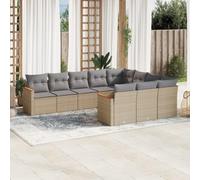 YunCangg Set di 10 divani da giardino in polyrattan beige con cuscino, set lounge in polyrattan resistente alle intemperie, per terrazza, balcone e giardino d'inverno, set modulare con spazio per il