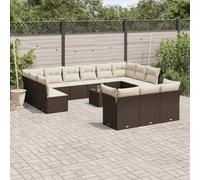 YunCangg Set di 14 divani da giardino in polyrattan marrone con cuscino, set di sedute resistenti alle intemperie per terrazza, balcone e giardino d'inverno, con tavolo e set modulare lounge per il