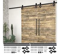 YunCangg Set di 2 fermaporte scorrevoli da 200 cm, in acciaio nero, con ruote, fermaporta, guida a pavimento per fienile, cucina, studio, montaggio, riparazione, sicurezza