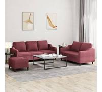 YunCangg Set di 3 divani in tessuto rosso vinaccia, divano imbottito con cuscino, robusto divano da soggiorno per il relax, poltrona modulare con poggiapiedi, mobili durevoli