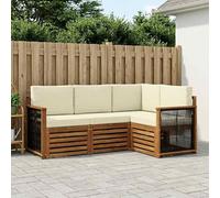 YunCangg Set di 4 divani in legno massello di acacia con cuscino, superficie verniciata, modulare per giardino, terrazza, balcone, comodo set per rilassarsi e stare in compagnia