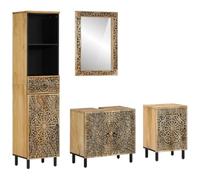 YunCangg Set di 4 mobili da bagno in legno di mango massiccio con mobiletto per lavabo, armadietto alto, armadietto a specchio e spazio per il bagno, salvaspazio, sospeso e in piedi, venature del