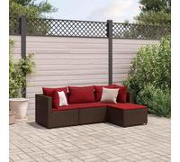 YunCangg Set di 4 mobili da giardino in polyrattan marrone con cuscino, resistente alle intemperie, per terrazza, balcone, giardino d'inverno, set modulare in polyrattan con poggiapiedi e piedi