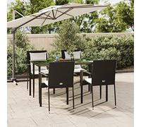 YunCangg Set di 5 mobili da giardino in polyrattan con cuscini, colore nero, resistente alle intemperie, per terrazza, balcone e giardino d'inverno, con tavolo e 4 sedie