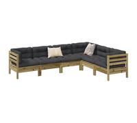 YunCangg Set di 6 divani da giardino con cuscini, in legno di pino impregnato, resistente alle intemperie, set di mobili lounge per terrazza, balcone, per esterni, con rattan sintetico, pieghevole