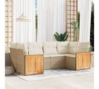 YunCangg Set di 6 divani da giardino in polyrattan con cuscini, set lounge resistente alle intemperie per terrazza, balcone e giardino d'inverno, con vano portaoggetti, modulare, beige, ideale per il