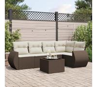 YunCangg Set di 6 divani da giardino in polyrattan marrone con cuscino, set di mobili da giardino resistenti alle intemperie, per terrazza e balcone, include tavolo, spazio per riporre oggetti e