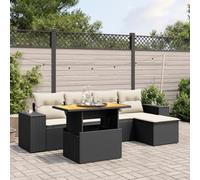 YunCangg Set di 6 divani da giardino in polyrattan nero con cuscino, set di mobili da giardino resistenti alle intemperie, per terrazza, balcone o giardino d'inverno, lounge con tavolo e poltrone per