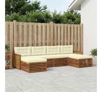 YunCangg Set di 6 divani in legno massello di acacia con cuscino, modulare e salvaspazio, per giardino, terrazza, balcone, combinazione versatile per rilassarsi e stare in compagnia