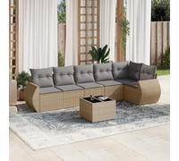 YunCangg Set di 7 divani da giardino con cuscini, in polyrattan, resistente alle intemperie, per terrazza, balcone, esterni, con tavolo e poltrone, per veranda, giardino d'inverno, relax