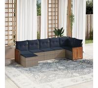 YunCangg Set di 7 divani da giardino in polyrattan intrecciato, con cuscino, grigio, resistente alle intemperie, per terrazza, balcone, giardino d'inverno, set modulare con tavolo e sgabello
