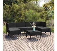 YunCangg Set di 7 mobili da giardino con cuscini, in polyrattan nero, resistente alle intemperie, per terrazza, balcone, con tavolo, divano, sgabello, set da pranzo per veranda e giardino d'inverno