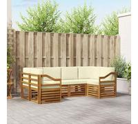 YunCangg Set di divani ad angolo da 6 pezzi con cuscini in legno di acacia massiccio naturale, colore crema, set modulare per giardino, terrazza, balcone, comoda combinazione per rilassarsi e sedersi