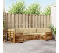 YunCangg Set di divani ad angolo da 7 pezzi con cuscini in legno di acacia naturale, beige, set modulare per giardino, terrazza, balcone, combinazione salvaspazio, per rilassarsi e vivere