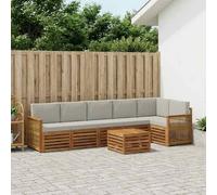 YunCangg Set di divani ad angolo in legno di acacia massiccio con 6 cuscini grigio chiaro naturale, moderno set completo per terrazza e balcone, set modulare per rilassarsi e stare in compagnia