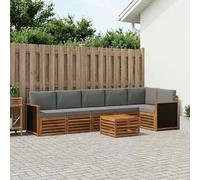 YunCangg Set di divani angolari con cuscini, 6 pezzi, in legno di acacia massiccio naturale, grigio chiaro, per giardino, terrazza, balcone, mobili moderni per rilassarsi e stare in compagnia