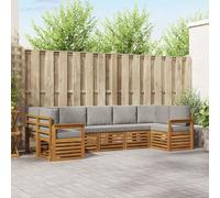 YunCangg Set di divani angolari da 7 pezzi con cuscini in legno di acacia naturale, grigio chiaro, modulare, per giardino, terrazza, balcone, comodo set per rilassarsi e stare in compagnia