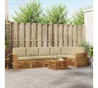 YunCangg Set di divani angolari da 7 pezzi con cuscini naturali e beige, in legno di acacia massiccio, set da giardino per terrazza, balcone e giardino, moderno set di sedute per rilassarsi e