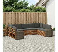 YunCangg Set di divani angolari da 9 pezzi con cuscini in poliestere di colore naturale e antracite, 304 x 196 x 73 cm, set per giardino, terrazza, balcone, set modulare per sedersi e mangiare