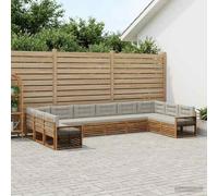 YunCangg Set di divani da 10 pezzi in legno massello di acacia con cuscino, laccato, modulare per giardino, terrazza, balcone, comodo set per rilassarsi, mangiare e stare in compagnia