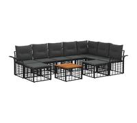 YunCangg Set di divani da esterni, 10 pezzi, nero e grigio scuro, in poliestere e rattan sintetico, con tavolo, resistente alle intemperie, modulare, per terrazza, balcone, veranda, atmosfera